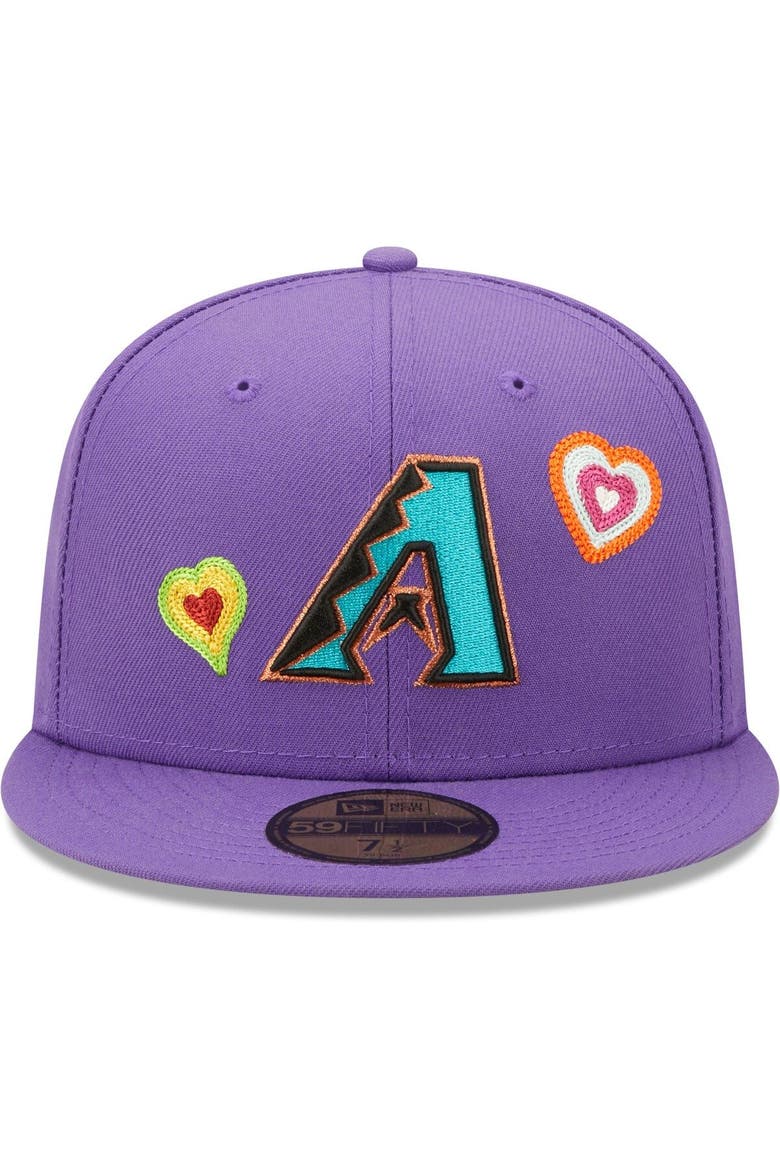 Men's New Era Purple Arizona Diamondbacks Chain Stitch Heart 59FIFTY Fitted Hat, Alternate, color, Purple