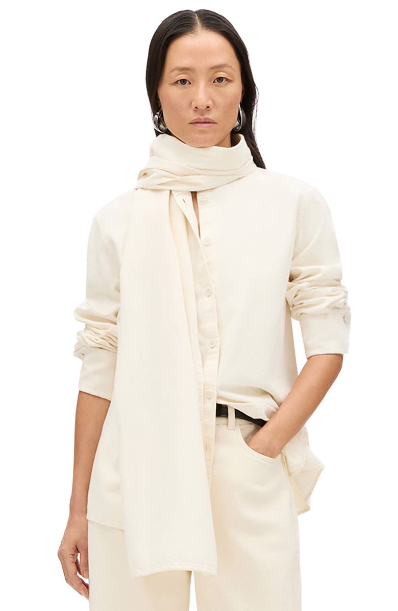 Another Tomorrow Chambray Bow Blouse, Main, color, Ecru