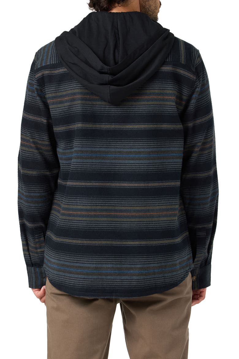 Stripe Hooded Cotton Flannel Shirt Jacket, Alternate, color, BLACK