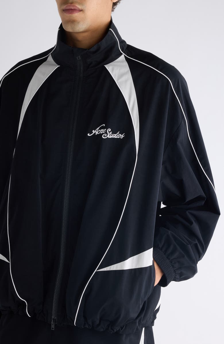 Acne Studios Peachy Embroidered Logo Piped Track Jacket, Alternate, color, Black