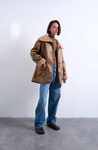 Topshop Patch Pocket Faux Shearling Coat