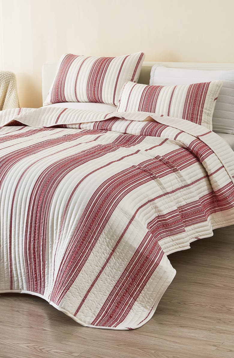 Woven & Weft Stripe Quilt & Sham Set, Alternate, color, Red
