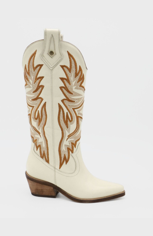 Stivali New York Dramen Western Cowboy Boot In Off White In Multi
