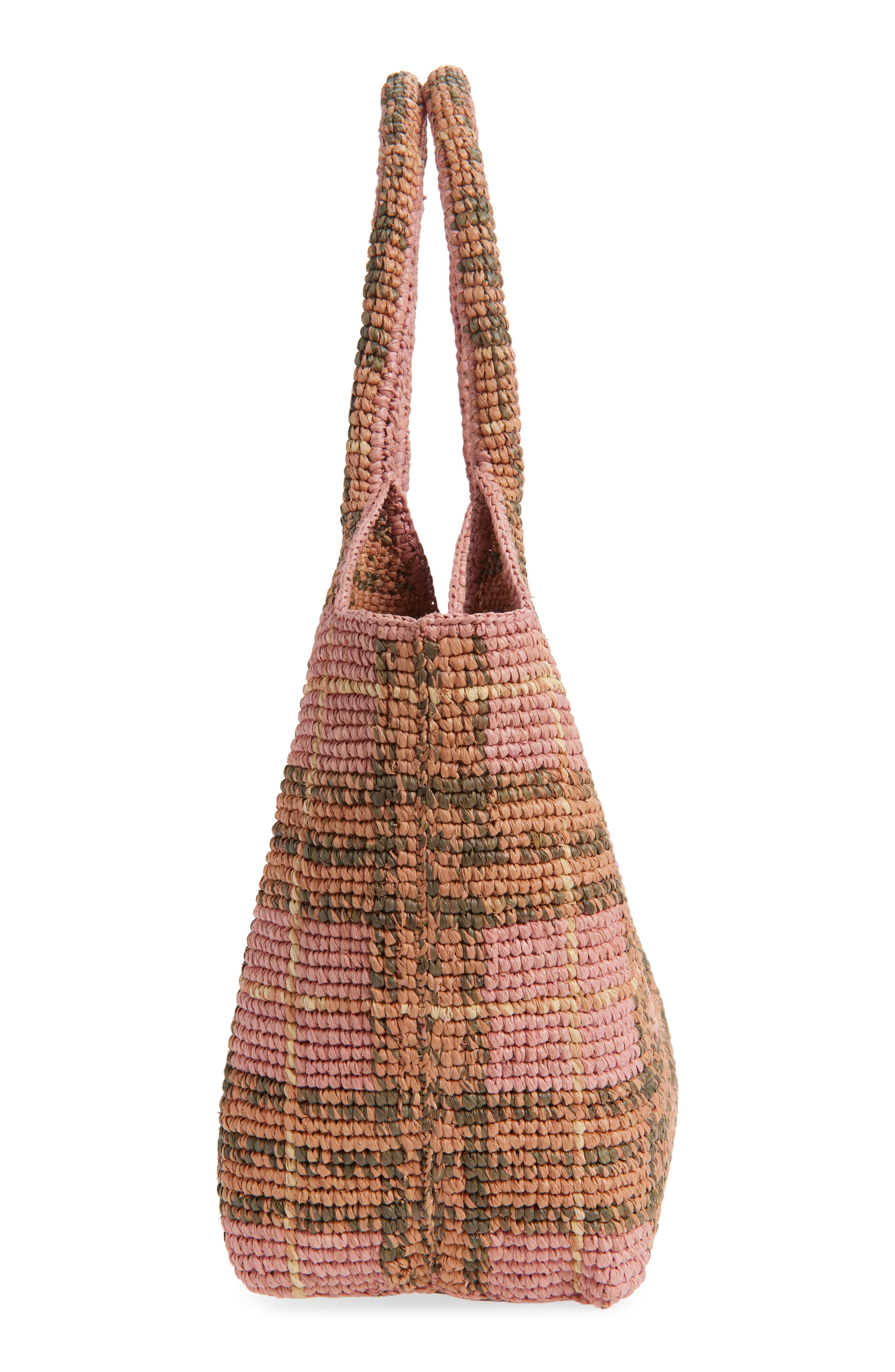 Burberry Small Margate Check Raffia Tote, Alternate, color, Pink Ip Check
