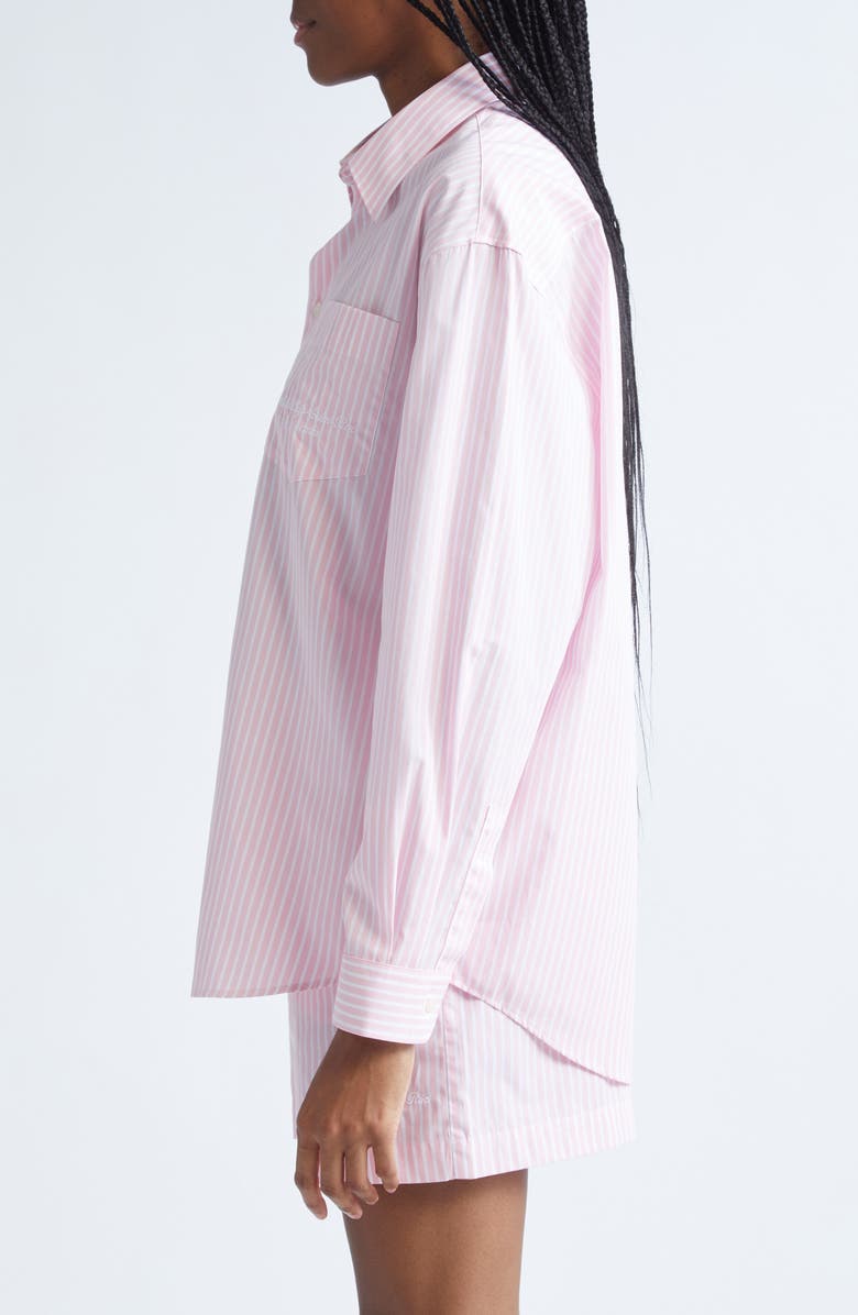 Sporty & Rich Eden Script Stripe Cotton Button-Up Shirt, Alternate, color, Pink/ White Thin Stripe