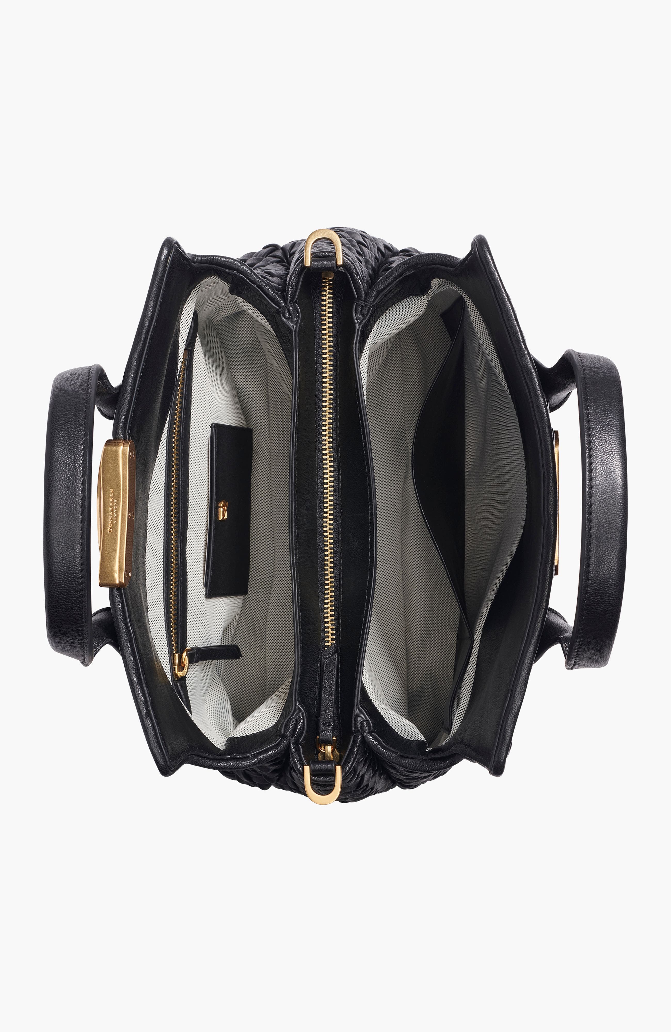 Donna Karan New York Amagansett Woven Leather Satchel, Alternate, color, Blk/Gold