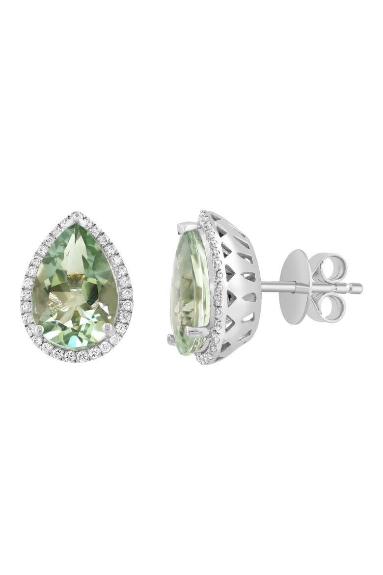 Sterling Silver Pear Cut Green Quartz & Zircon Halo Stud Earrings, Alternate, color, GREEN
