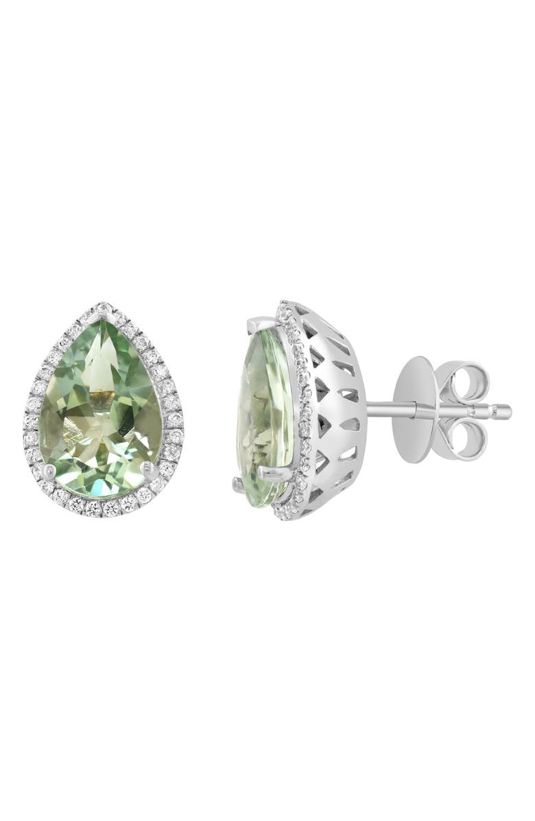 EFFY Sterling Silver Pear Cut Green Quartz & Zircon Halo Stud Earrings, Alternate, color, Green