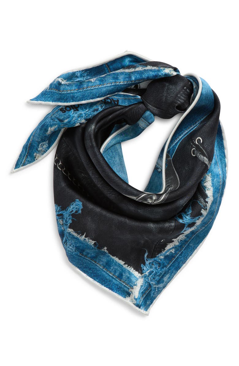 Acne Studios Trompe l'Oeil Silk Triangle Scarf, Alternate, color, Black/ Blue
