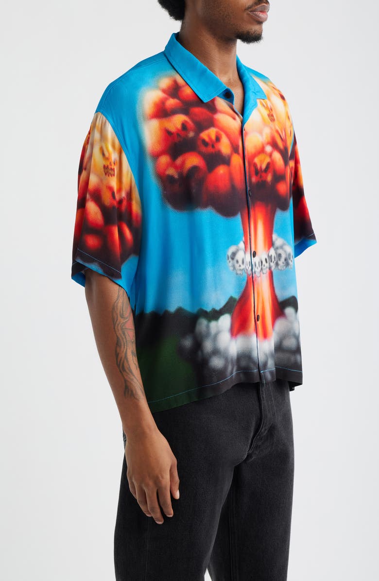 Brain Dead Explosion Graphic Button-Up Shirt, Alternate, color, Blue Multi