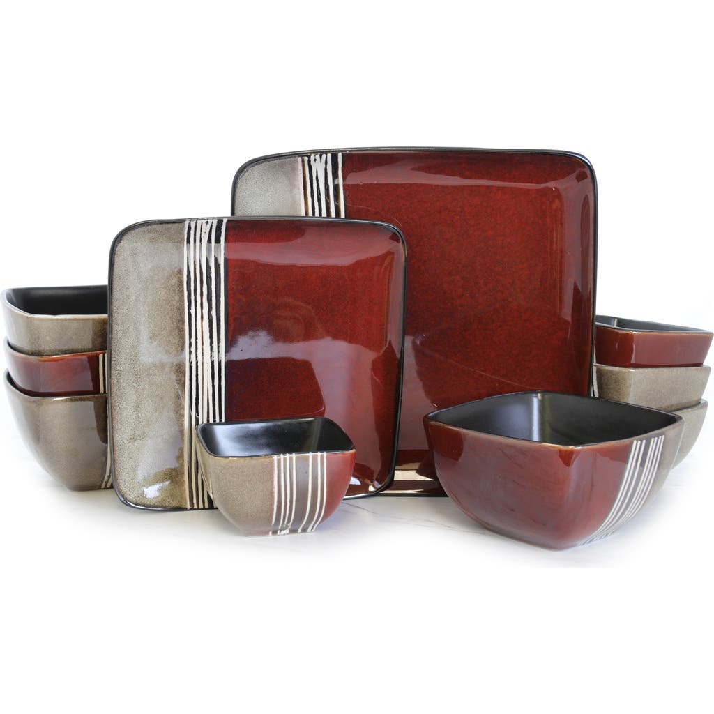 Elama Downtown Loft 16 Piece Double Bowl Stoneware Dinnerware Set With Service For 4 In Red