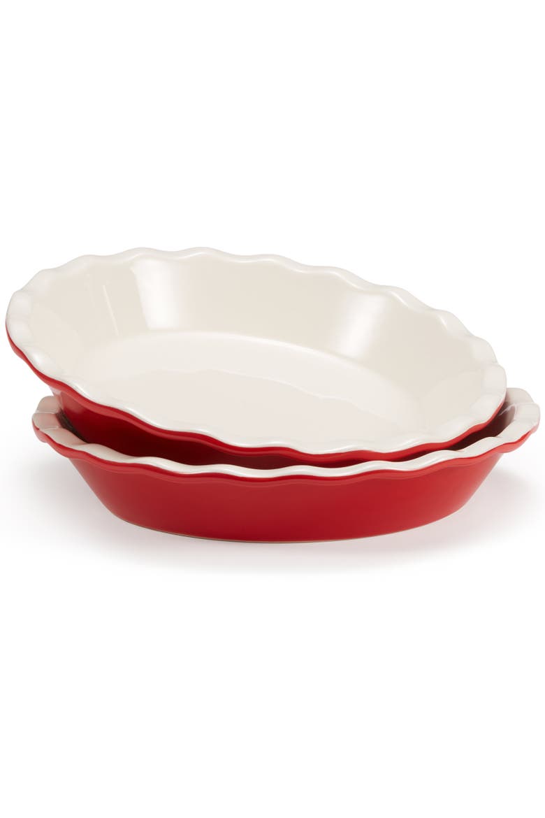 Ceramic Deep Pie Dish with Wave Edge, Main, color, Cherry Red