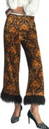 Boden Faux Feather Trim Floral Jacquard Trousers