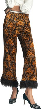 Boden Faux Feather Trim Floral Jacquard Trousers