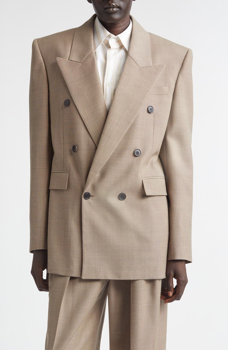 Saint Laurent Double Breasted Wool Jacket, Main, color, Taupe Beige