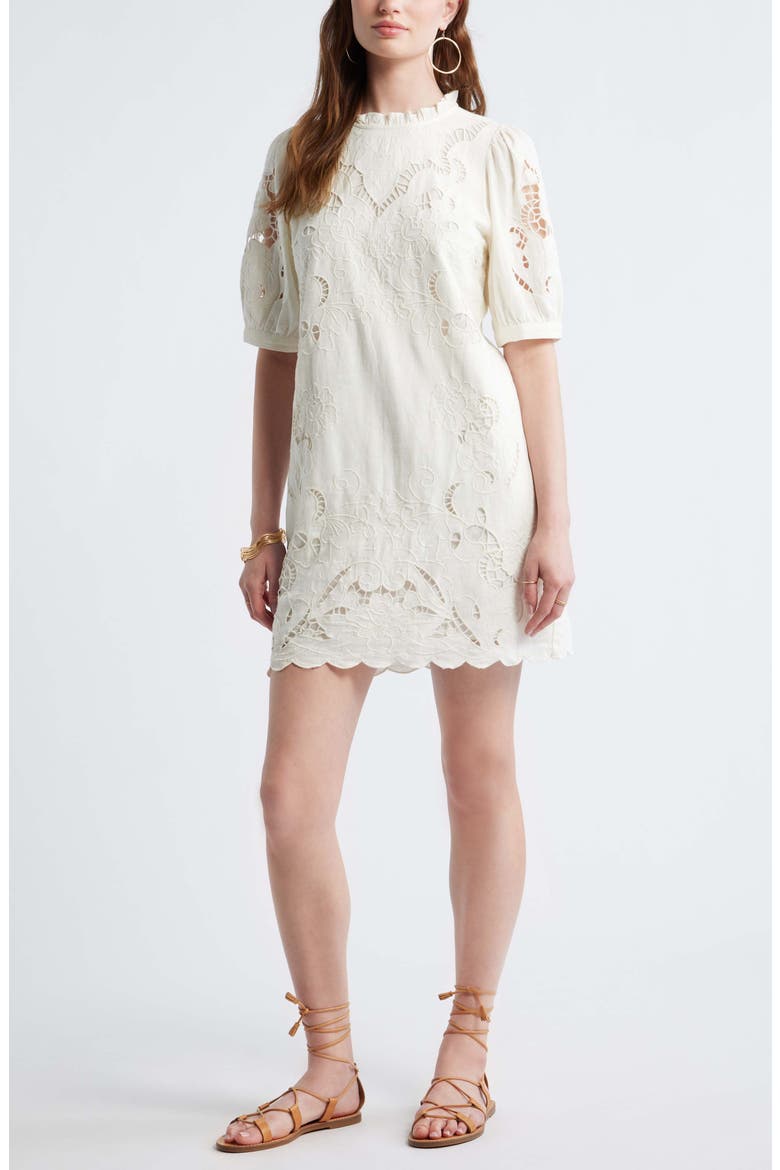 Cutwork Embroidery Minidress, Main, color, IVORY EGRET