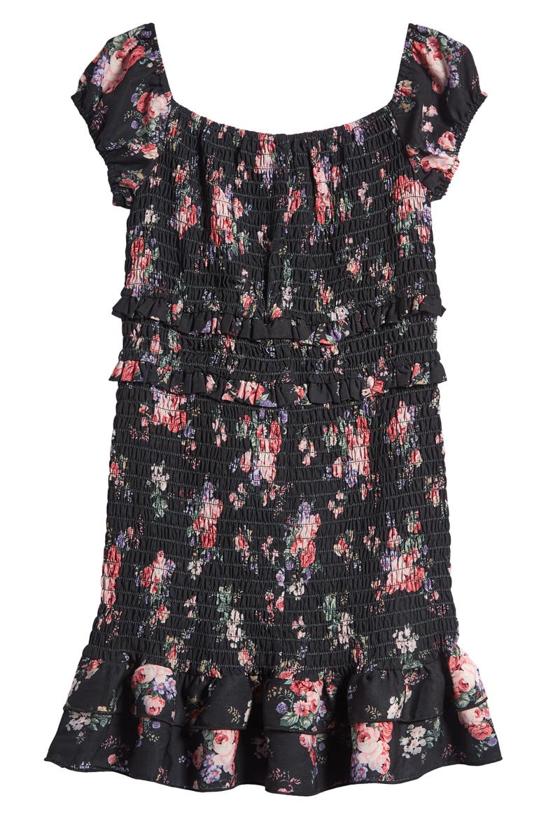 Kids' Floral Smocked Dress, Alternate, color, BLACK PINK FLORAL