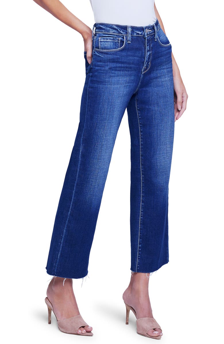 L'AGENCE Raw Hem Straight Leg Jeans, Alternate, color,