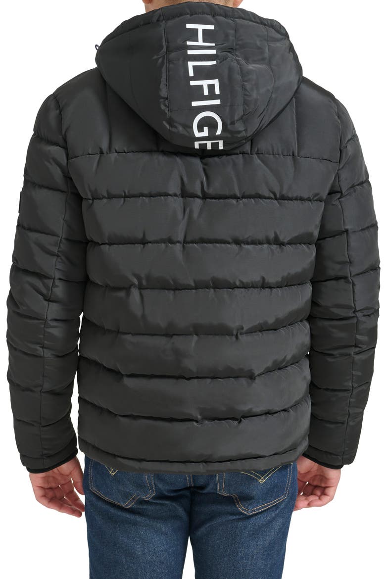 Fleece Lined Hooded Puffer Jacket, Alternate, color, BLACK