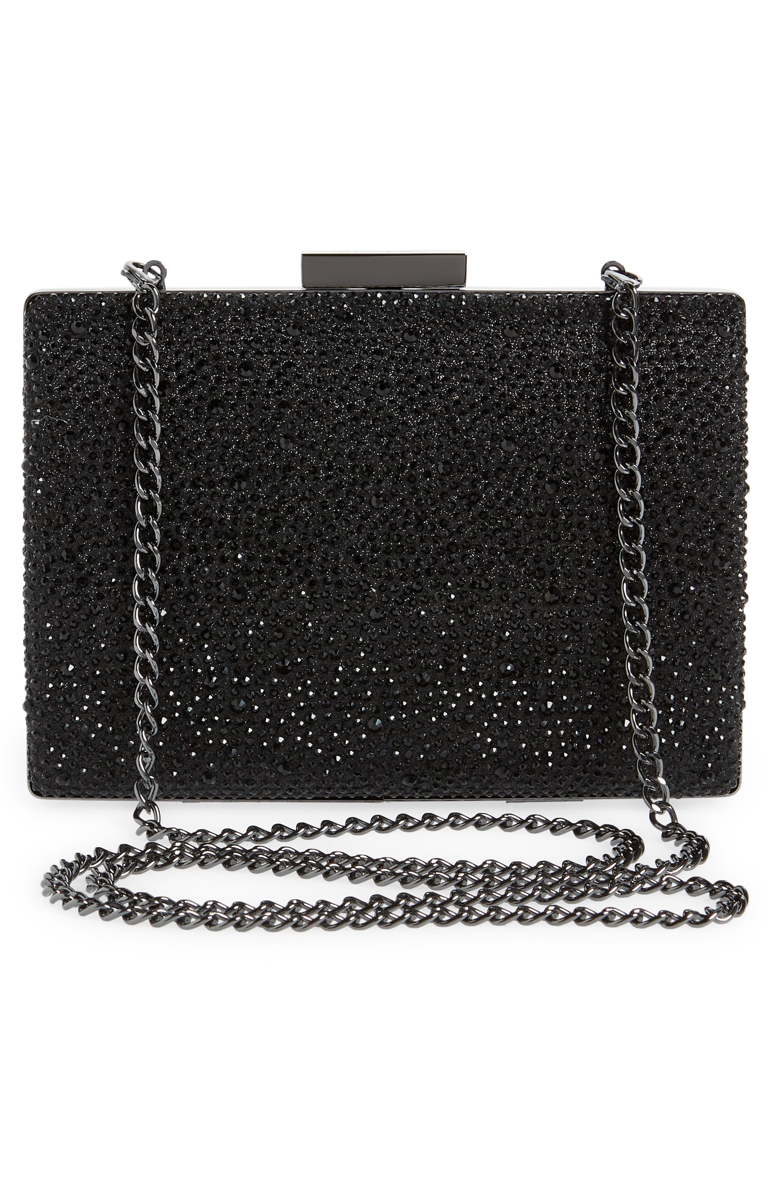 Olga Berg Gabby Metallic Hot Fix Crystal Clutch, Alternate, color, Black