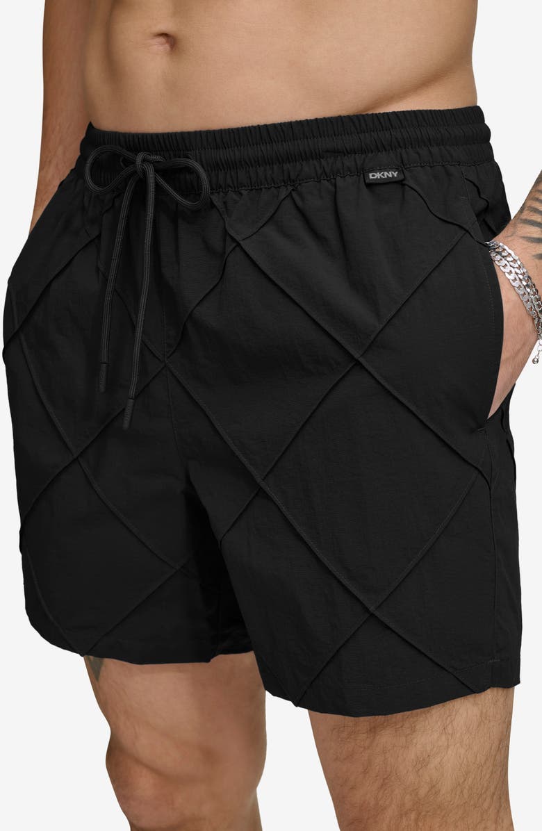 DKNY Diamond Pintuck Swim Trunks, Alternate, color, Black