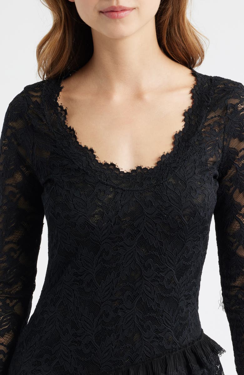 LoveShackFancy Rhea Lace Long Sleeve Minidress, Alternate, color, Black