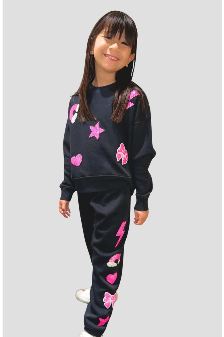 Kids' Cloud Soft Sequin Icon Sweatpants, Alternate, color, BLACK MULTI
