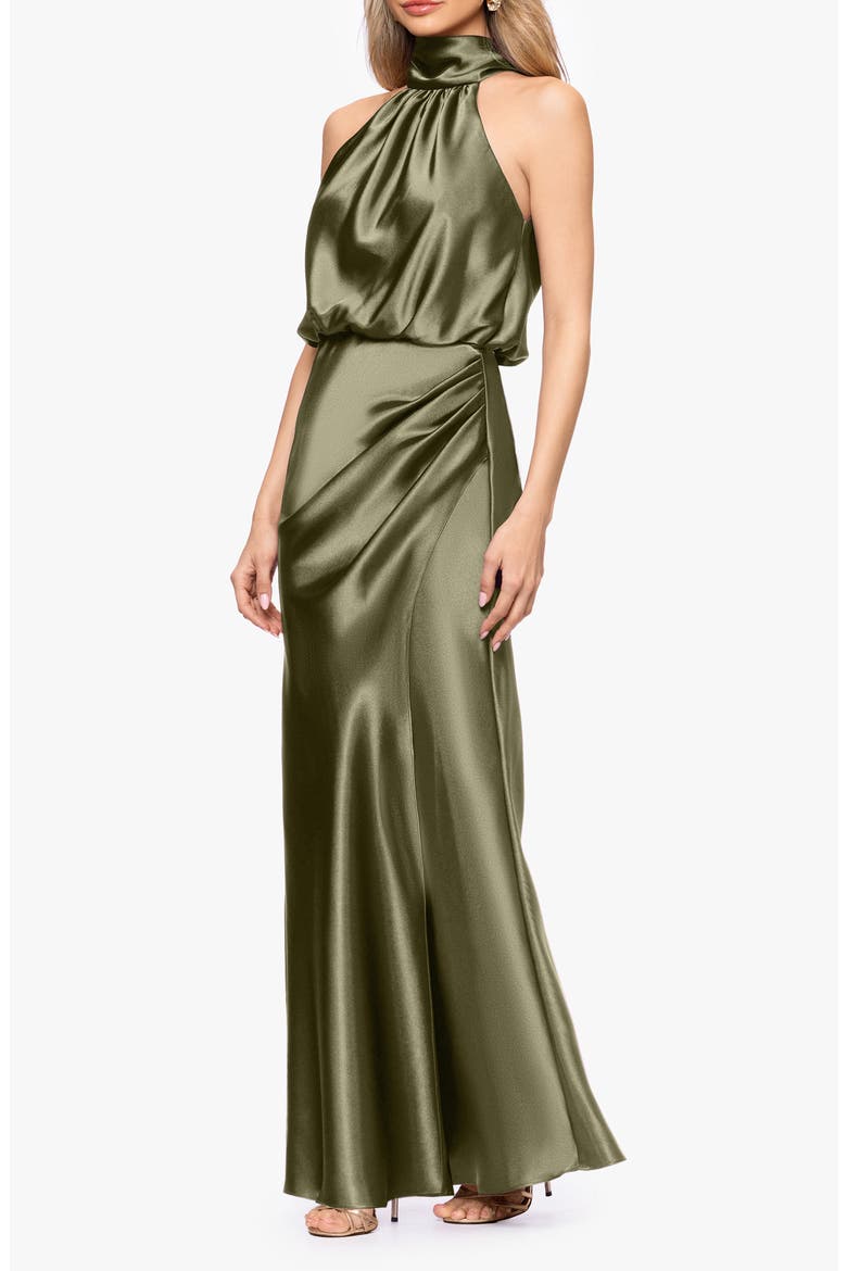 Halter Charmeuse Gown, Alternate, color, OLIVE