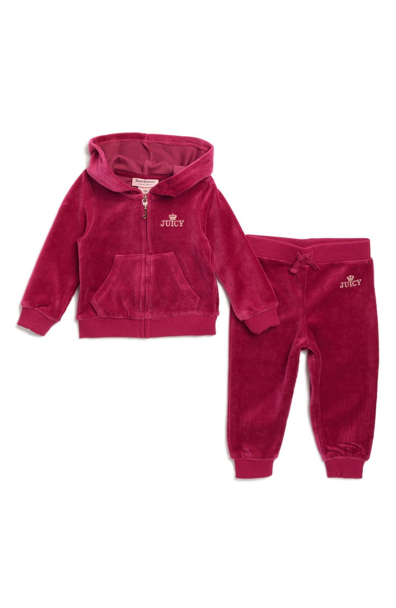 Juicy Couture Kids' Glitz Velour Zip Hoodie & Pants Set, Main, color,