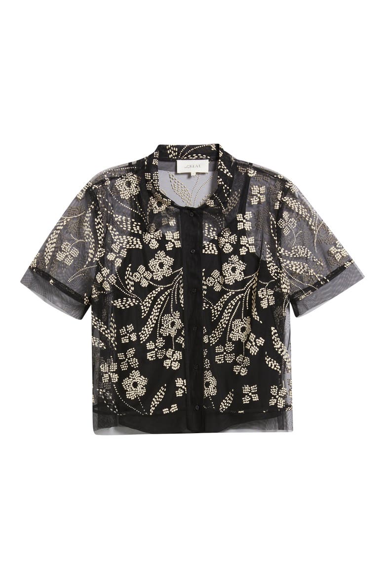 The Cotillion Embroidered Tulle Short Sleeve Button-Up Shirt, Alternate, color, BROCADE FLORAL
