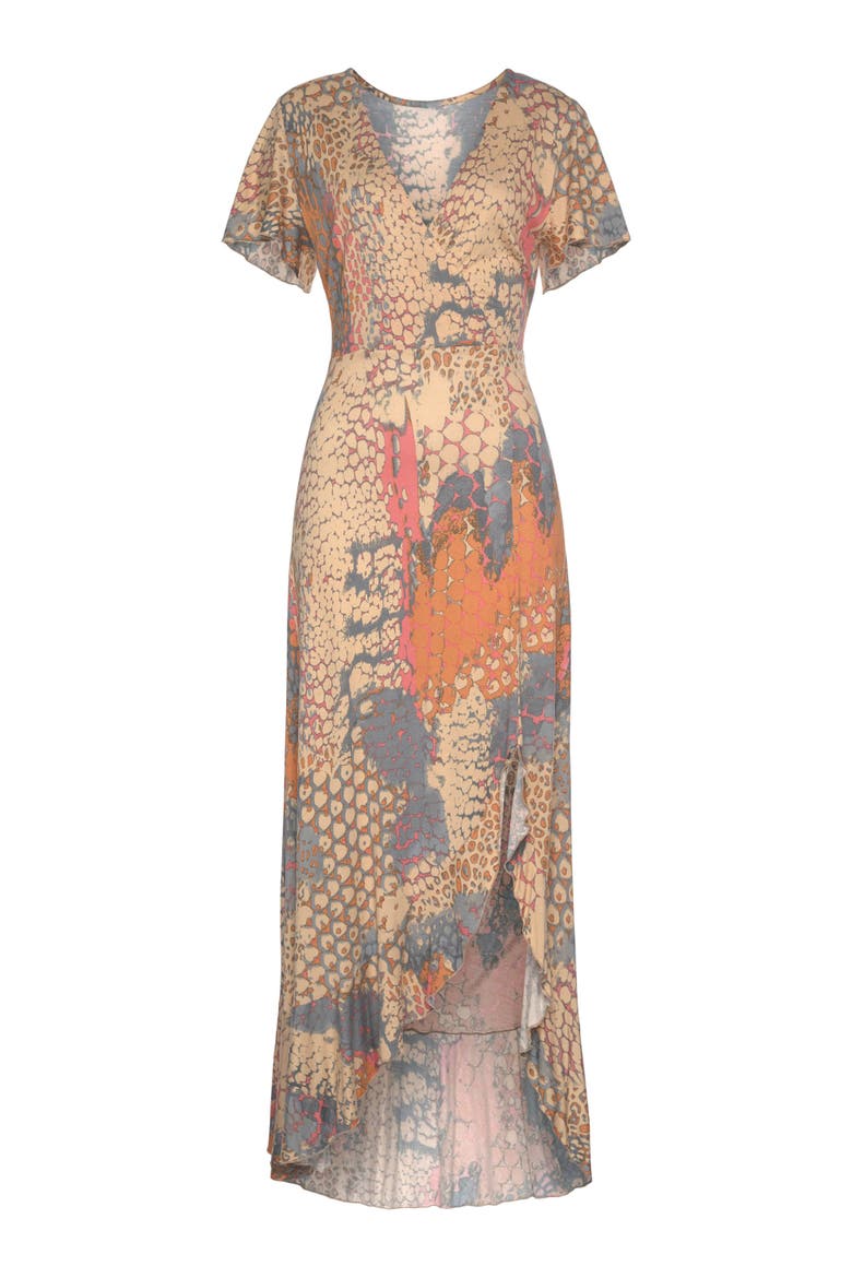 Printed Side Slit Maxi Dress, Alternate, color, Orange Multi
