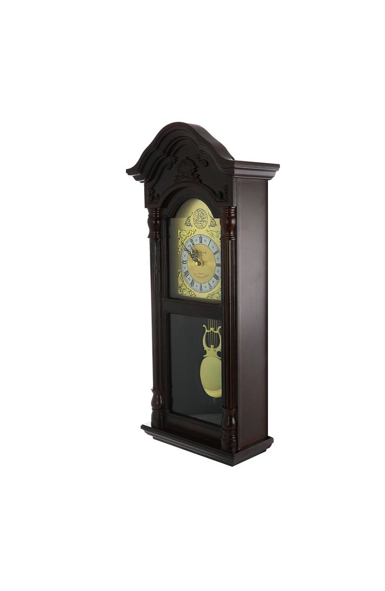 Bedford Clock Collection 25.5in Antique Chiming Wall Clock with Roman Numerals, Main, color, Cherry Oak