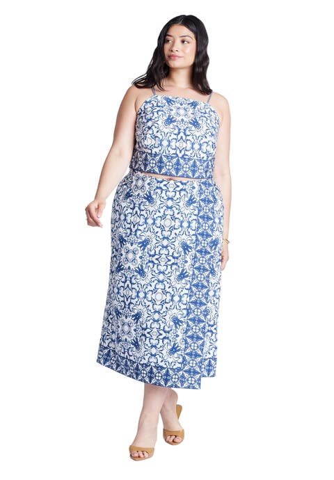 Border Print Midi Skirt