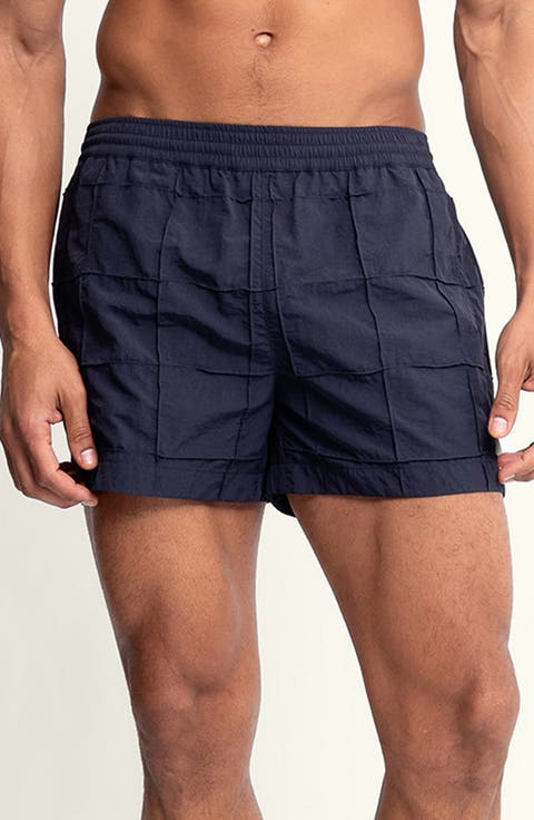 Sebastian Grid Pintuck 4-Inch Nylon Swim Trunks