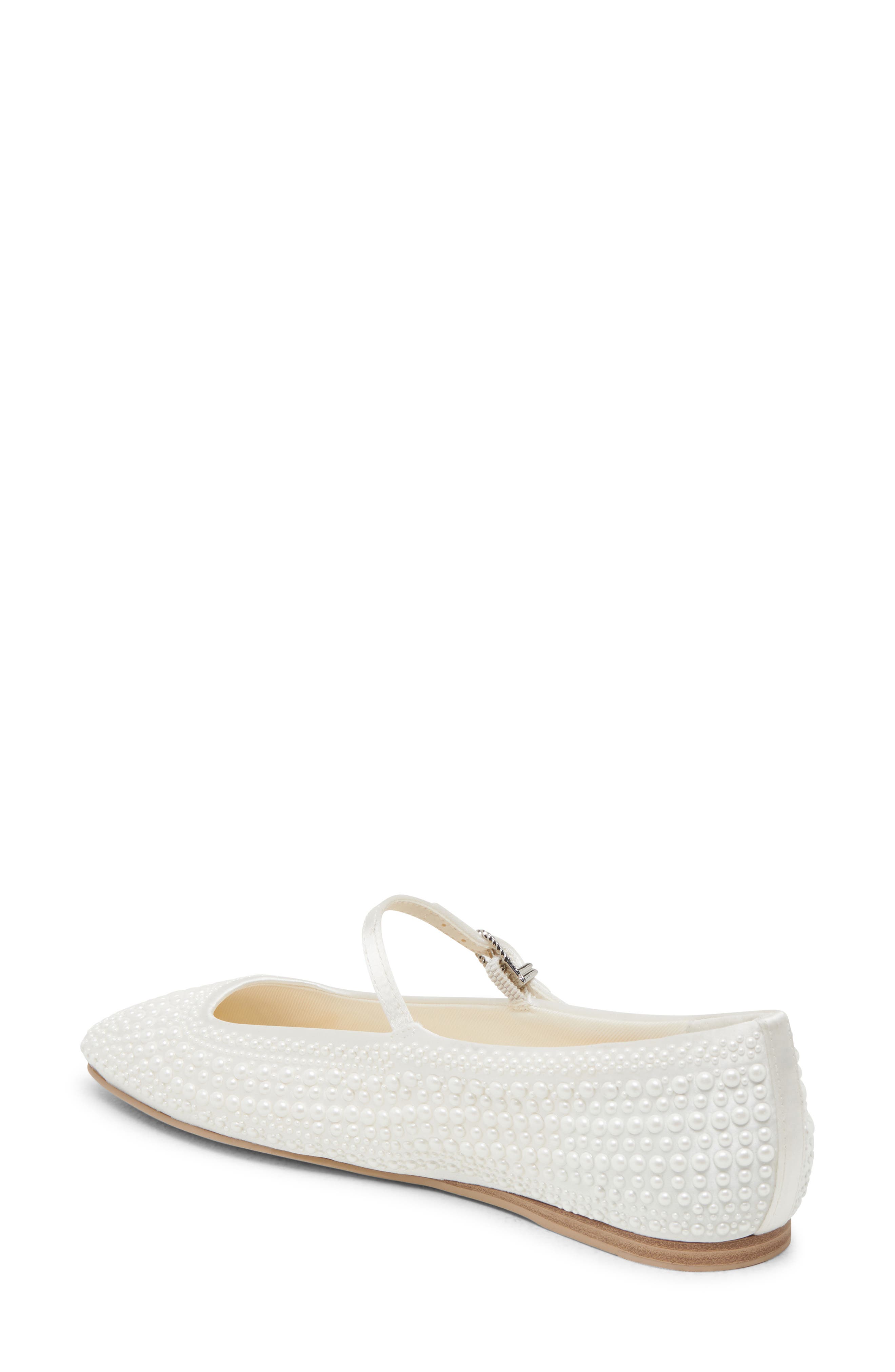 Reyes Beaded Mary Jane Flat, Alternate, color, TRUE WHITE SATIN