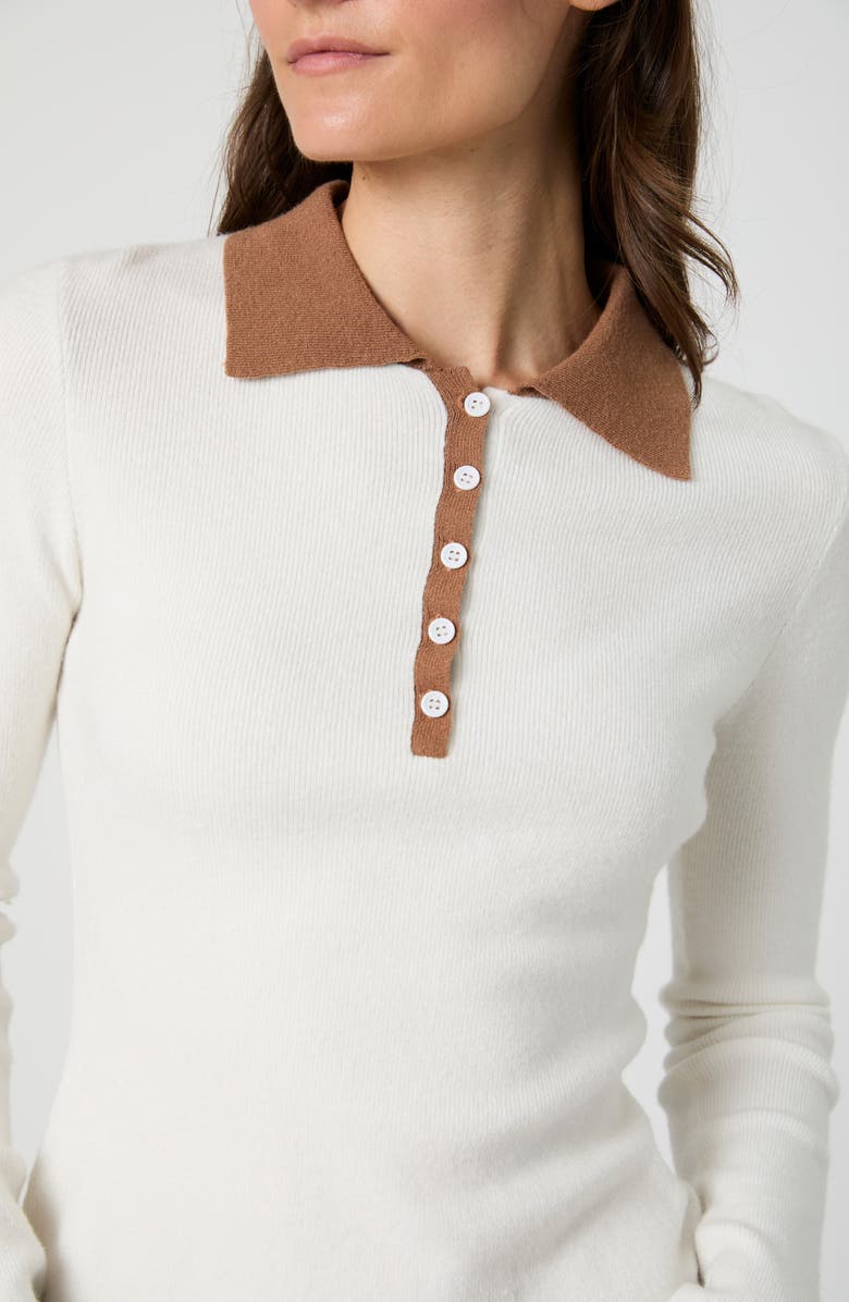 French Connection Contrast Collar Polo Sweater, Alternate, color, Cream/ Camel