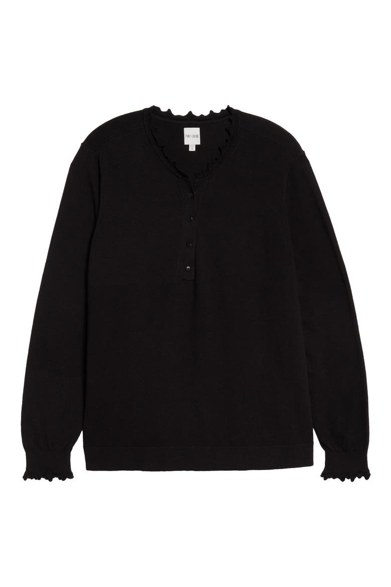 Ruffle Henley Sweater, Alternate, color, BLACK ONYX