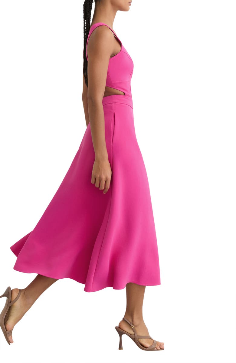 Reiss Dina Cutout Back Fit & Flare Midi Dress, Alternate, color, Raspberry Pink