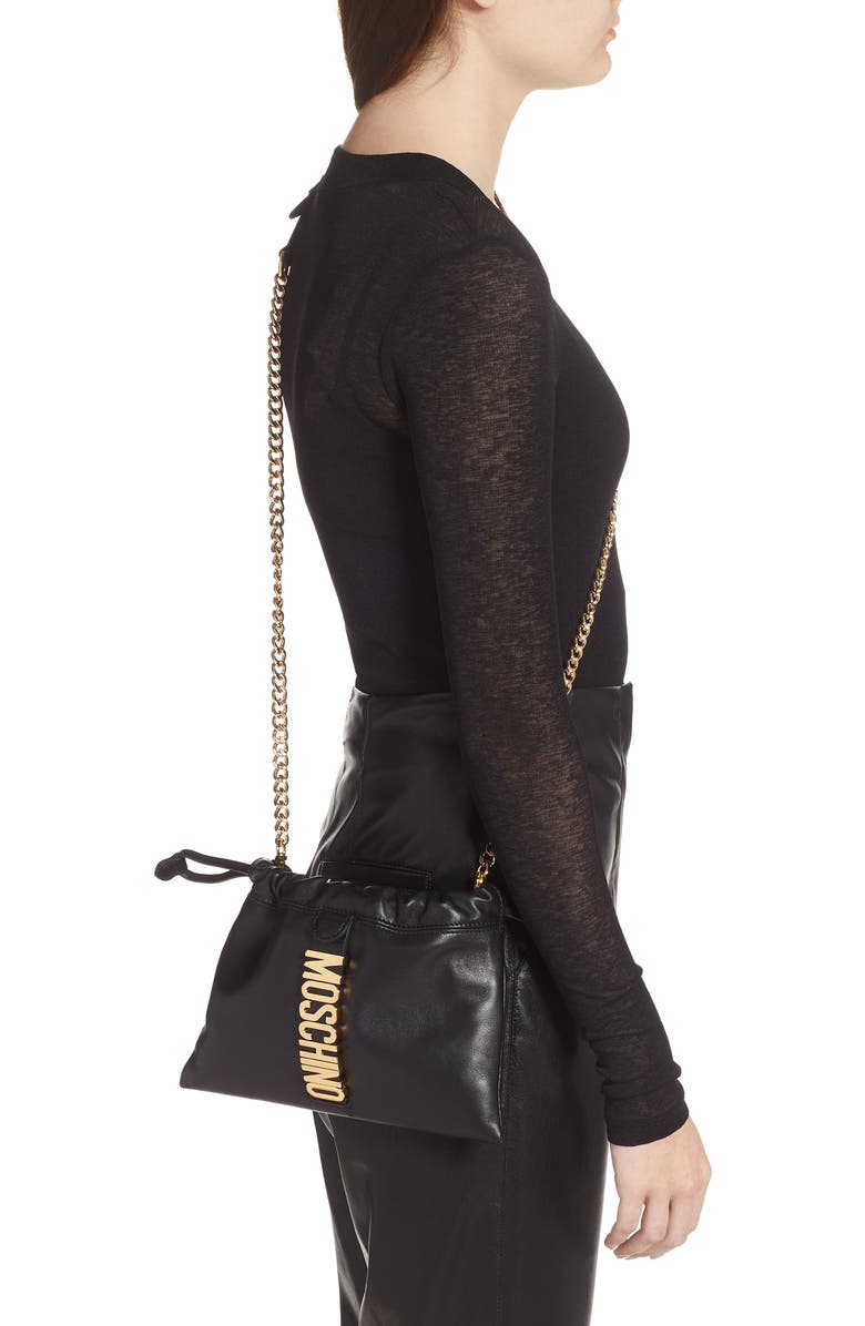 Moschino Logo Leather Drawstring Crossbody Bag, Alternate, color,