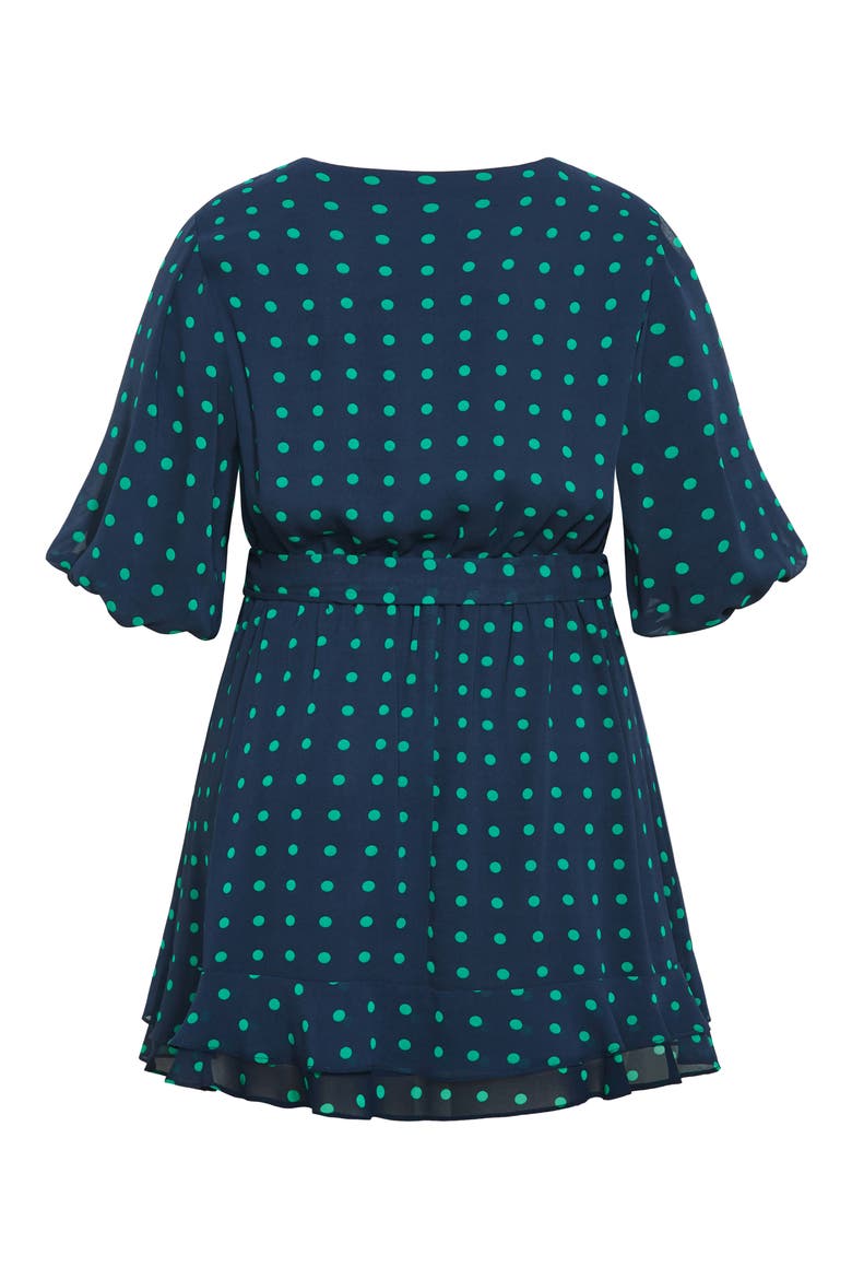 Lavender Puff Sleeve Faux Wrap Dress, Alternate, color, NAVY/ GREEN DOT
