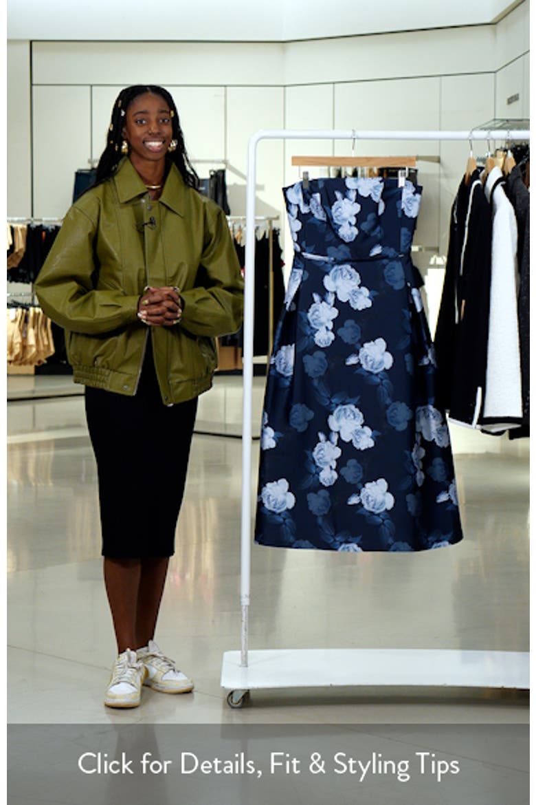Shay Floral Strapless Stretch Mikado Cocktail Midi Dress video
