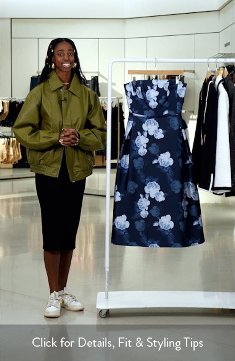 Shay Floral Strapless Stretch Mikado Cocktail Midi Dress, sales video thumbnail