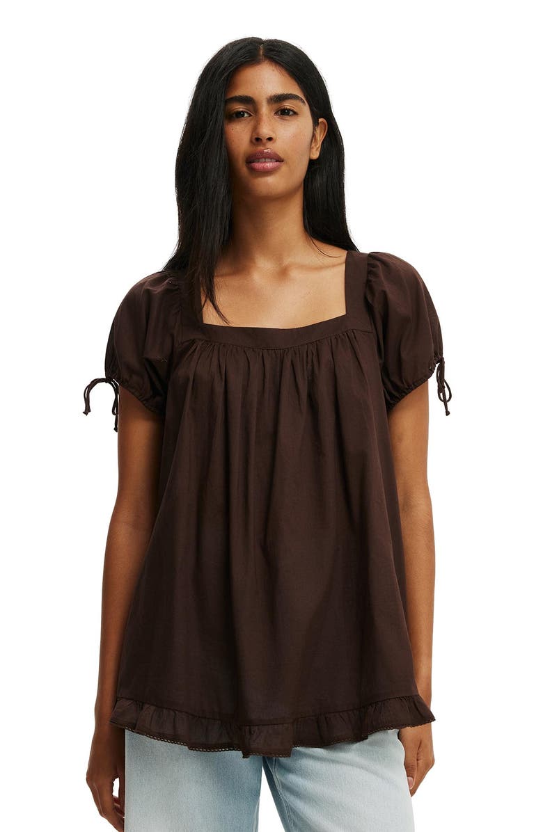 Cotton On Women's Eliza Babydoll Tunic Top, Main, color, Dark Oak