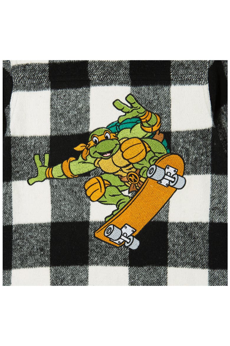 Kids' x Teenage Mutant Ninja Turtles® Check Embroidered Hooded Shacket, Alternate, color, BLACK CHECK