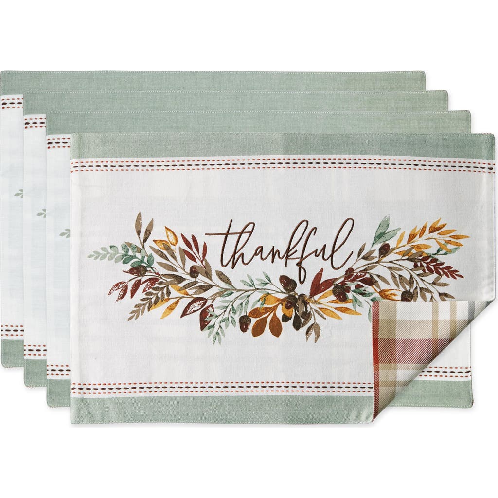 Design Imports Set Of 4 Thankful Reversible Embroidered Cotton Placemats In Multi