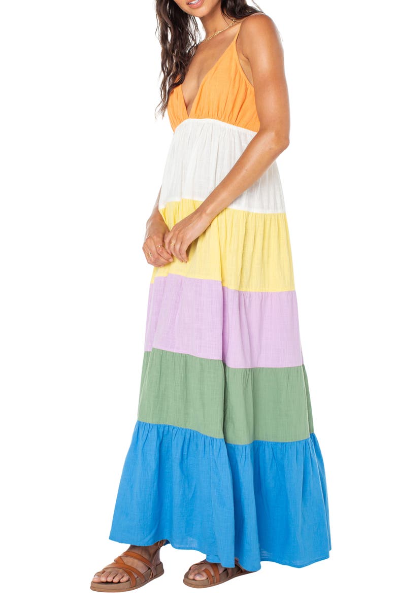 Roxy Honolulu Glow Colorblock Tiered Maxi Dress, Alternate, color, Multi Color Solid