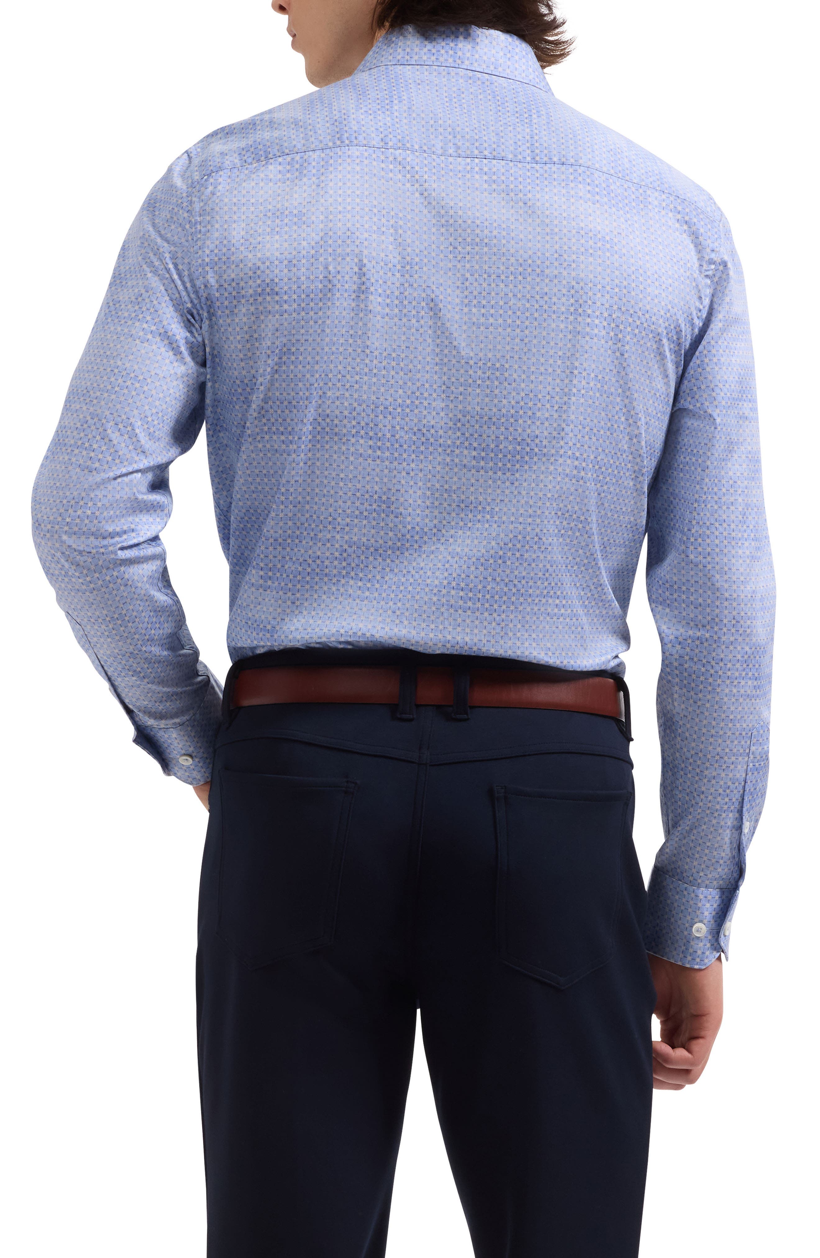 Axel Shaped Fit Mini Check Stretch Cotton Button-Up Shirt - image 2