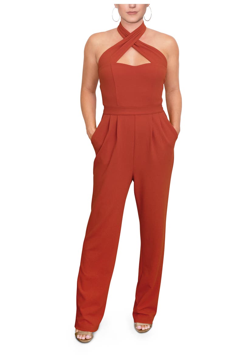 RACHEL Rachel Roy Roxie Halter  Jumpsuit, Main, color, Sienna
