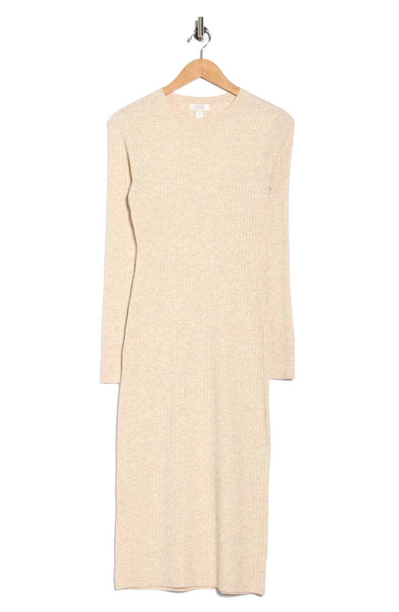 NORDSTROM RACK Long Sleeve Rib Sweater Dress, Alternate, color, Beige Oatmeal Medium Heather