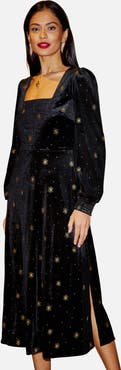 Yumi Foil Print Velvet Midi Dress